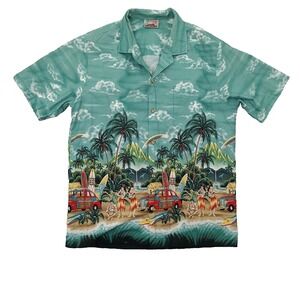 Evergreen Island Mens Hawaiian Shirt Large L Short Sleeve VW Bug  Aloha  VTG